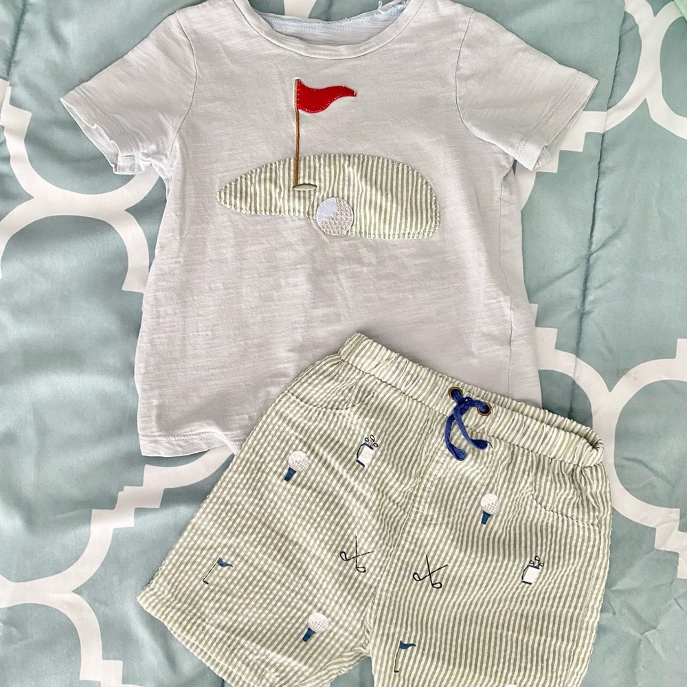 Mud Pie golf seersucker shorts set